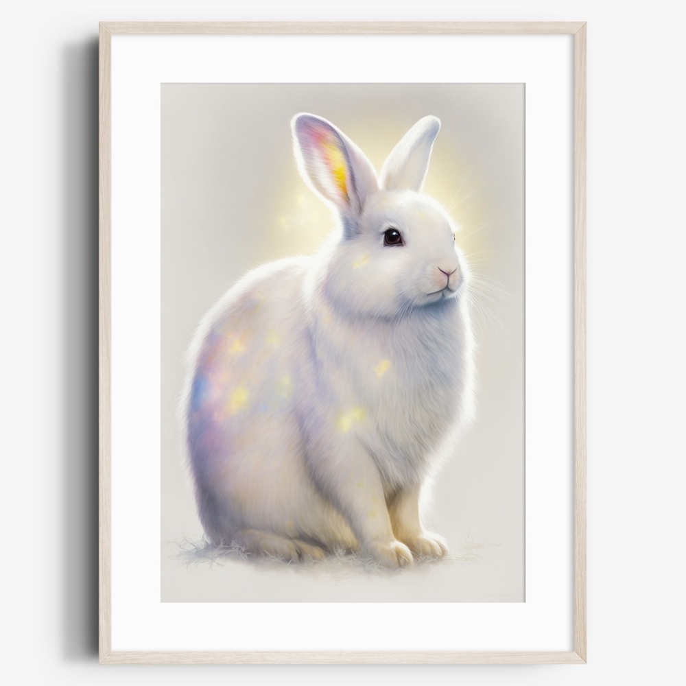 Cute Floral White Bunny Watercolor Wall Art Illustration Print Poster Unframed